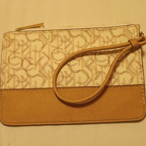 Calvin Klein Monogram Wristlet pouch cream and tan, like new