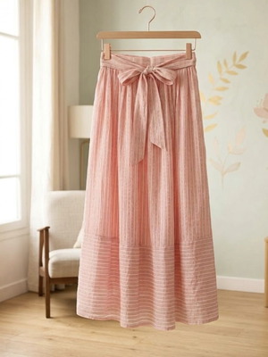 ASOS DESIGN μάξι φούστα με ροζ ρίγες και δέσιμο στη μέση, μέγεθος EU 34