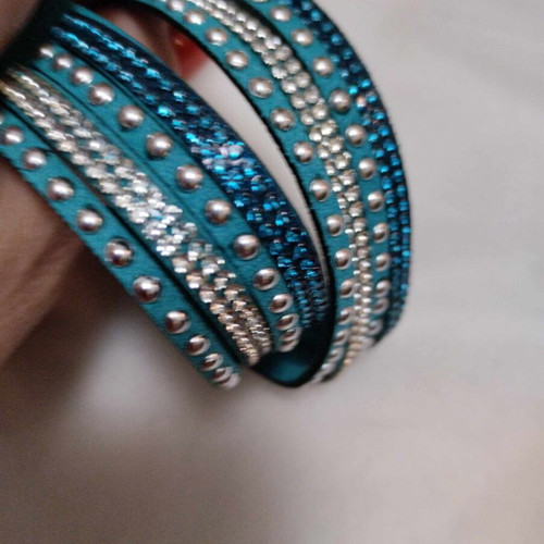 Teal Faux Leather Bracelet with Silver Studded Details, New