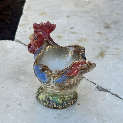 Vintage ceramic decorative hen used, colorful, collectible 9x10.2 cm