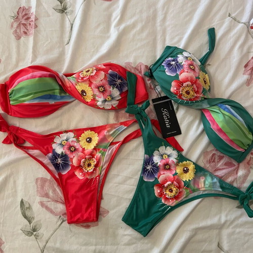 Swimwear used, set with new pink and green pieces