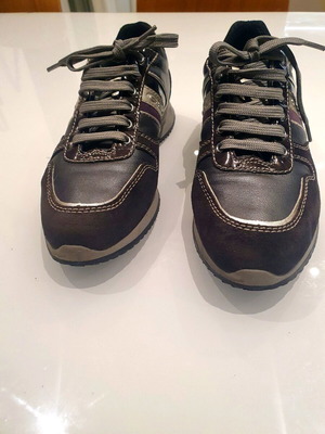 Geox sneakers size 39 leather like new, brown with silver