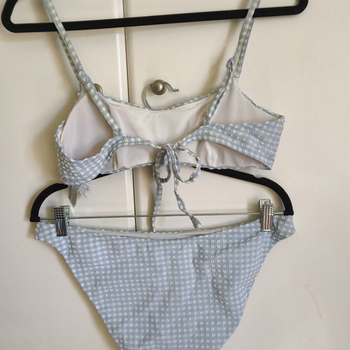 Oysho bikini set blue gingham seersucker top medium slip large like new