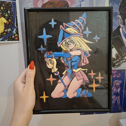 Handmade painted Dark Magician Girl card linen new