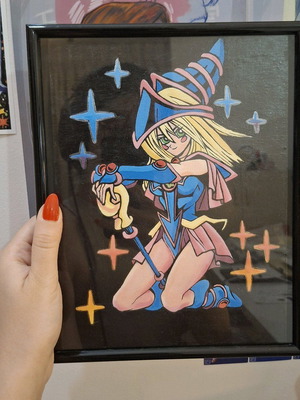 Handmade painted Dark Magician Girl card linen new