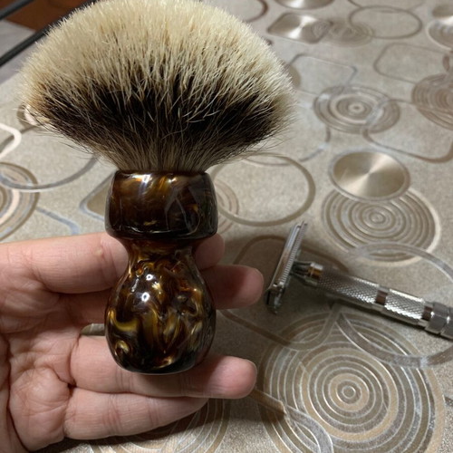 Yaqi caramel 2 band badger shaving brush 26mm knot & DS Cosmesi aggressive safety razor 1.55mm blade gap