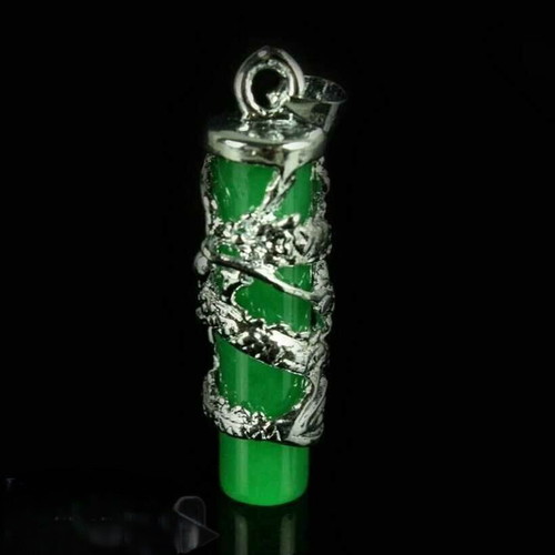 Chinese Necklace with Malaysian Jade Green Dragon New, Polished Tibetan Silver