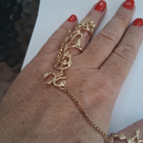 Boho-slave ring set with gold color, initial K charm
