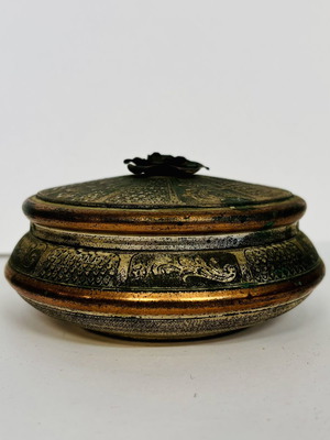 Vintage handmade metal trinket box used