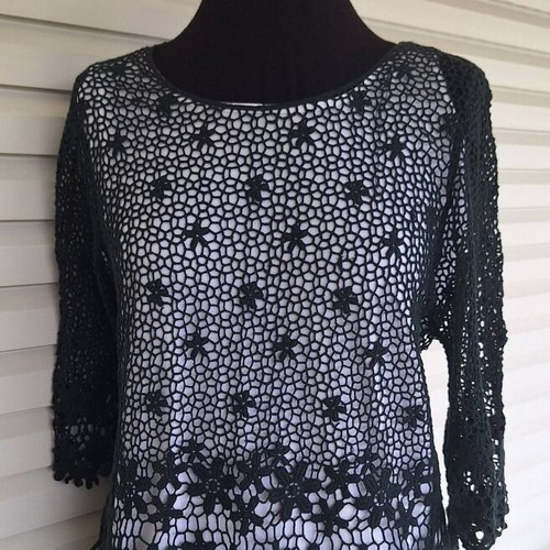 Black lace top new, boho romantic style, 3/4 sleeves, size M