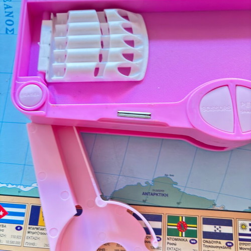 School pencil case with compartments for scissors and tape, pink