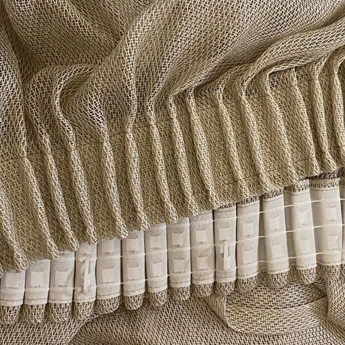 Beige curtains used, set of 2 with gold thread
