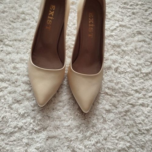 Satin high heels new, champagne color, 8 cm heel