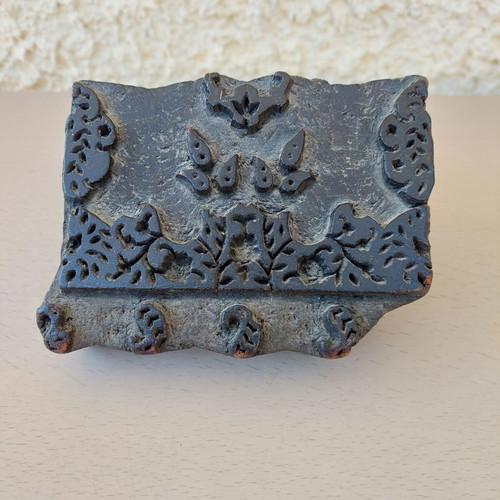 Vintage wooden carved fabric printing stamp used