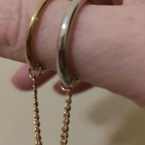 Two-tone ring new with two linked stainless steel bands
