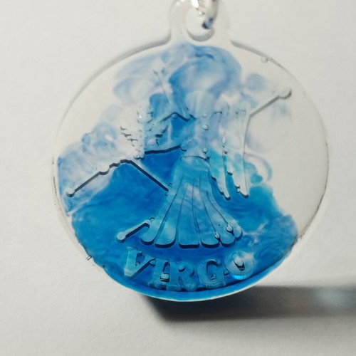 Handmade Zodiac Pendant Virgo Leo Sagittarius in Blue Resin