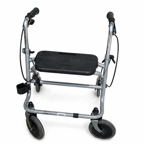 Rollator walking frame used with seat and hand brakes