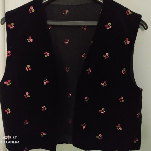 Vintage vest handmade black embroidered velvet like new