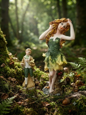 Vintage decorative fairy and boy figurine set, like new, 30cm and 20cm