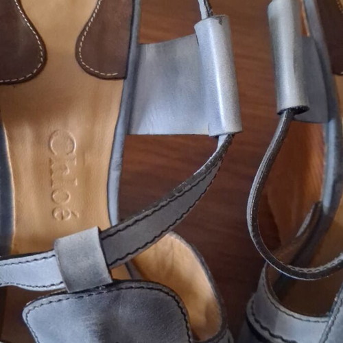 Chloe leather platform sandals used, blue and brown