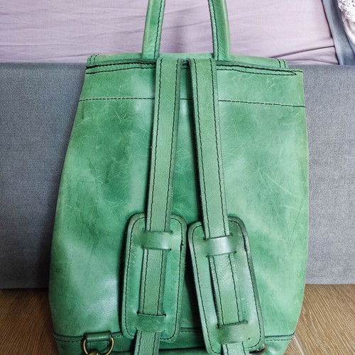 Vintage backpack green genuine leather used