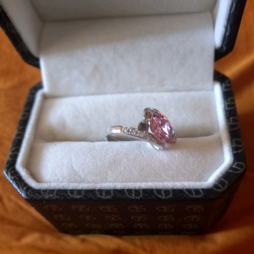 Galerie Tsangarakis sterling silver 925 platinum plated ring with pink zircon