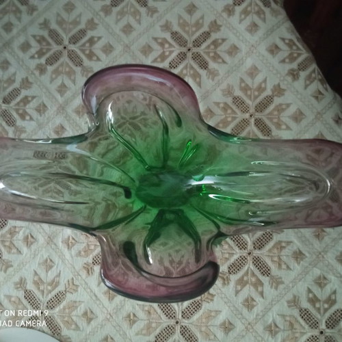 Murano bowl used, glass bicolor green-pink