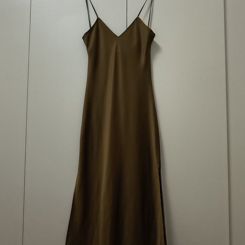 Satin maxi dress in brown with side slit like new