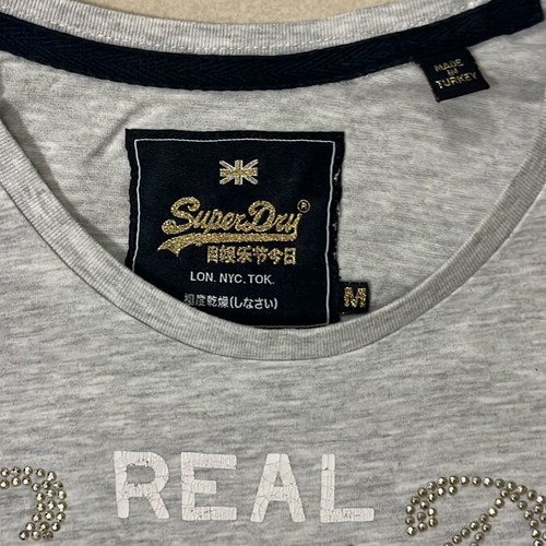 Superdry Women T-Shirt grey size M like new with sequin rhinestone logo