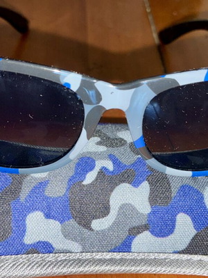 Kids Sunglasses like new with blue camo frame and matching case