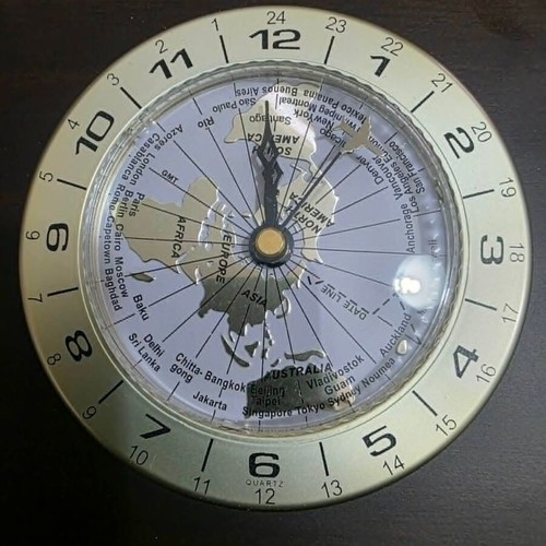 Luxury analog desk clock with world map and airplane needle