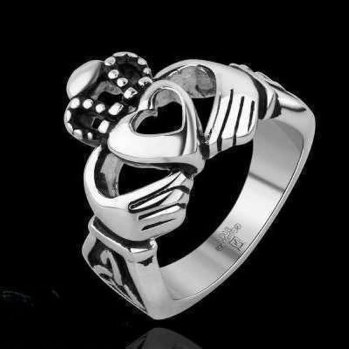 Claddagh ring size 58 silver tone alloy new