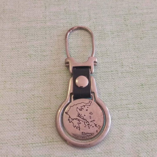 Metal Keychain Double-Sided Kefalonia Map Used Vintage