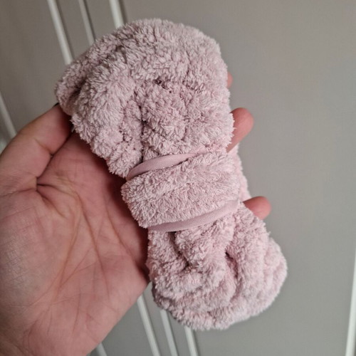 Self Care Hair Set Pink like new with fluffy headband and velvet scrunchie