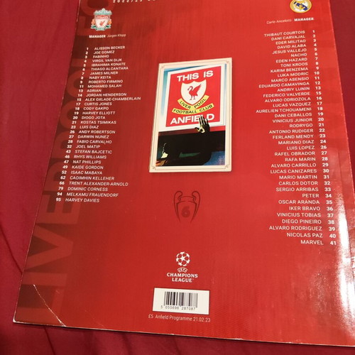 Liverpool FC vs Real Madrid Official Champions League Matchday Programme 2022-23
