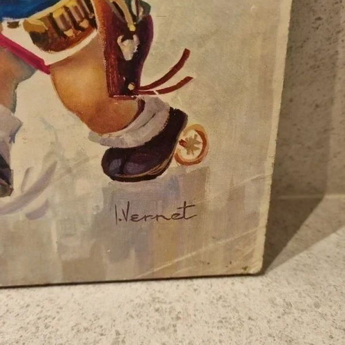 Vintage 1960s Children's Wall Plate with Cowboy Illustration Signed Vernet