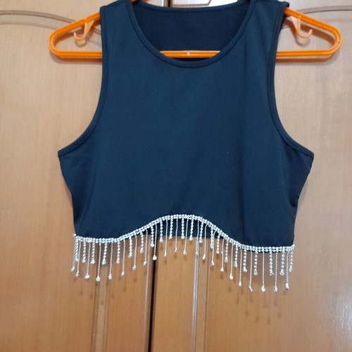 Evening crop new, black with silver fringes