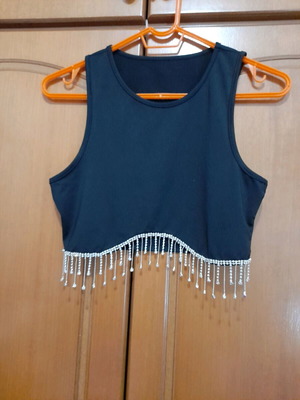 Evening crop new, black with silver fringes