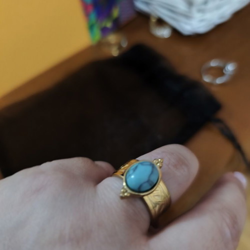 Ring with turquoise stone adjustable, stainless steel