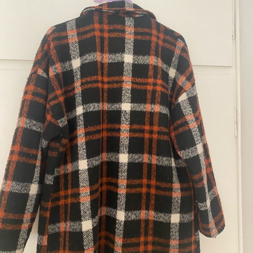 Helmi coat used, black and orange checkered, size L