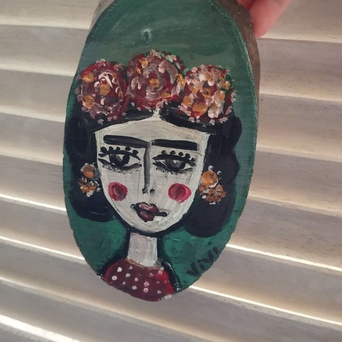 Wood painting of Frida face, hanging decoration