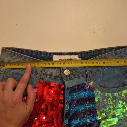 Silvian Heach Sequin Denim Shorts like new, W25, colorful festival style