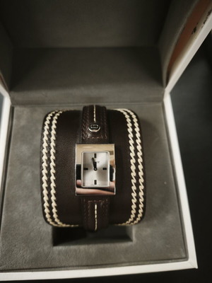 Christian Dior Wide Leather Cuff Watch with Zig-Zag Stitching, NOS