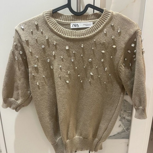 Zara beige blouse new with strass size M