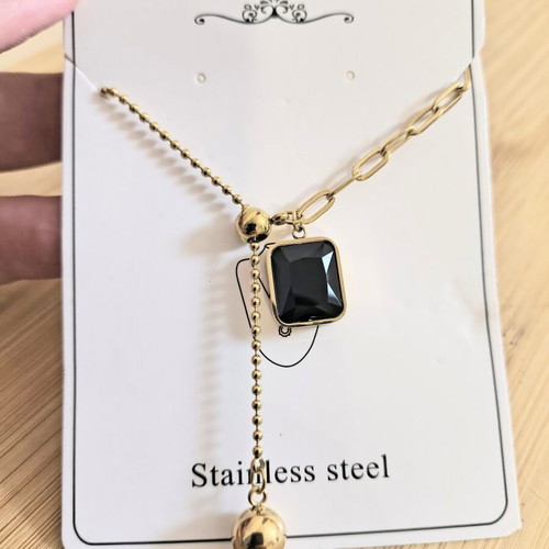 Necklace with black stone, stainless steel