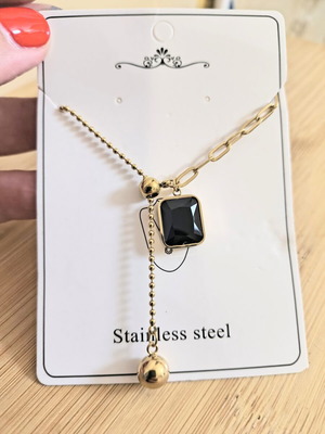 Necklace with black stone, stainless steel