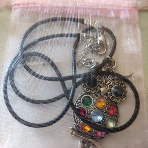 Owl necklace with multicolored crystals and adjustable 45-50 cm strap new