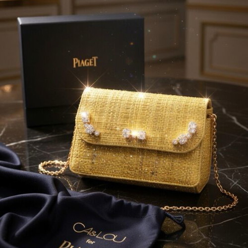 Piaget x CA&LOU Crystal-Embellished Raffia Evening Bag New