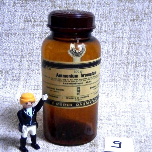 Pharmacy bottle used vintage German Ammonium Bromatum