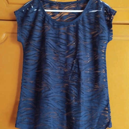 Short-sleeve blouse with transparency like new, blue, sizes S and M